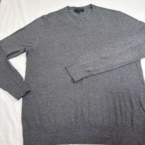 SWEATER MENS LARGE BANANA REPUBLIC Gray Thin Cotton Stretch V-Neck